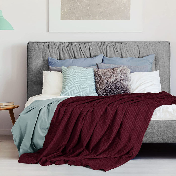 Cotton Waffle Blanket 300 GSM (Burgundy - 90X108 Inches) Soft Lightweight Breathable Bed Blanket King Size Layering Any Bed for All Season