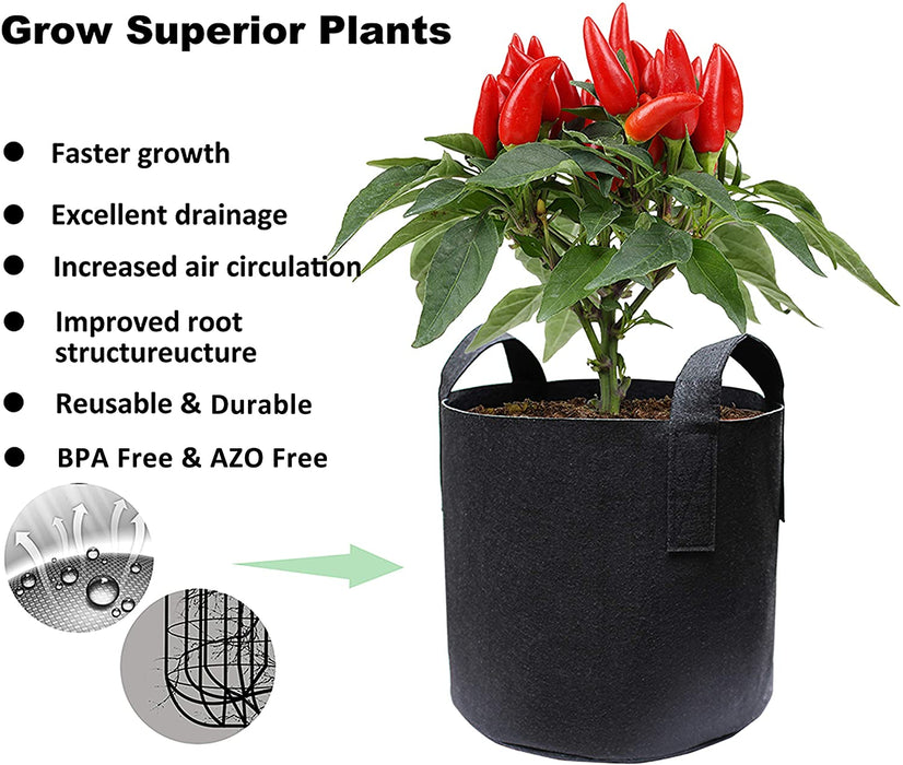 Gardzen 10-Pack 5 Gallon Grow Bags, Aeration Fabric Pots with Handles