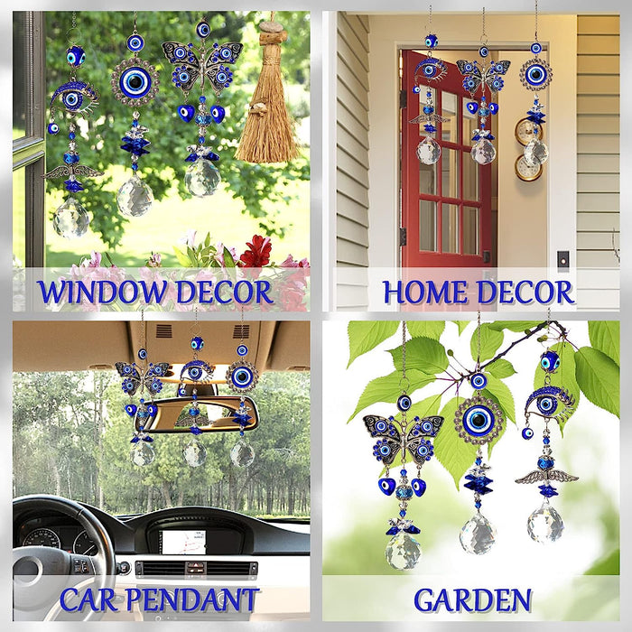 Sun Catchers, 3PCS Evil Eye Suncatcher for Window Hanging Crystal Ball Prisms Rainbow Maker Blue Eyes Pendant for Garden Car Home Indoor Outdoor Decor Charm Valentine'S Day Gift