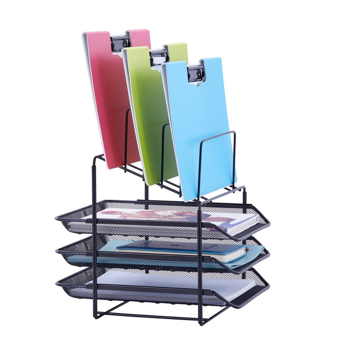 Pen + Gear, Mesh Desk Organizer with 3 Sliding Letter Tray, 5 Upright Sections, Black