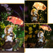 Solar Garden Statue Outdoor Decor, Rabbit Siting on Turtle Holding an Umbrella with String Lights, Easter Bunny Statue for Patio, Lawn, Yard Art Decoration, Housewarming Garden Gift