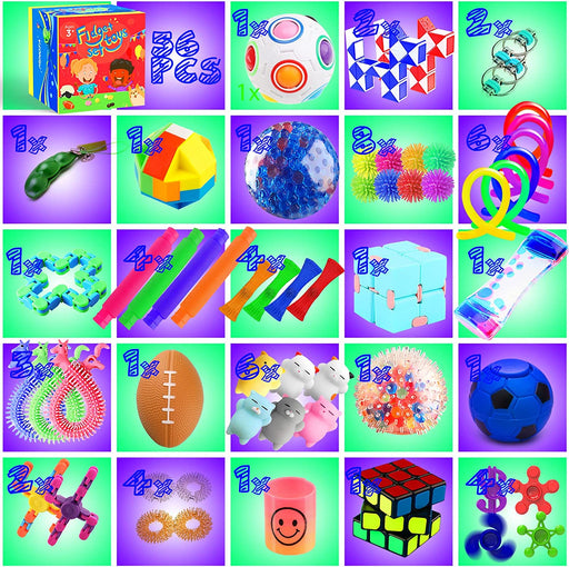 PP  Sensory Toys Set 56 Pack, Stress Relief Fidget Hand Toys for Adults and Kids, Sensory Fidget and Squeeze Widget for Relaxing Therapy - Perfect for ADHD Add Anxiety Autism