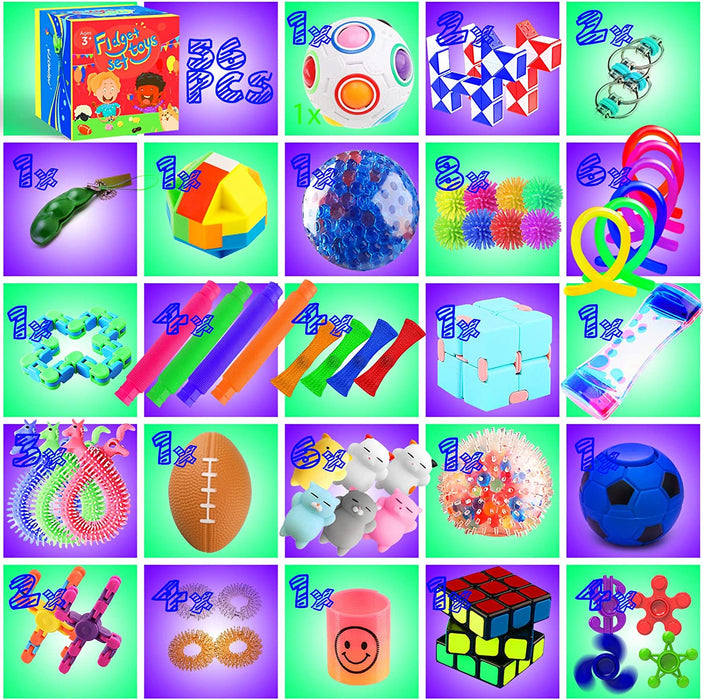 PP  Sensory Toys Set 56 Pack, Stress Relief Fidget Hand Toys for Adults and Kids, Sensory Fidget and Squeeze Widget for Relaxing Therapy - Perfect for ADHD Add Anxiety Autism