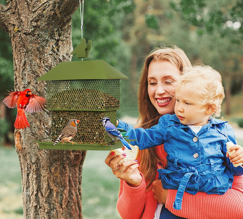 Bird Feeders for Outdoor Hanging, Metal Squirrel Proof Bird Feeder for outside Wild Birds, 6 Perches 4 Lbs Large Seed Capacity, Perfect for Cardinal, Blue Jay, Finch, Gift for Bird Lovers