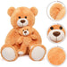 Morismos Giant Teddy Bear Mommy and Baby Bear Soft Plush Bear Stuffed Animal for Kids Girlfriend Valentine'S Day, Orange 39"