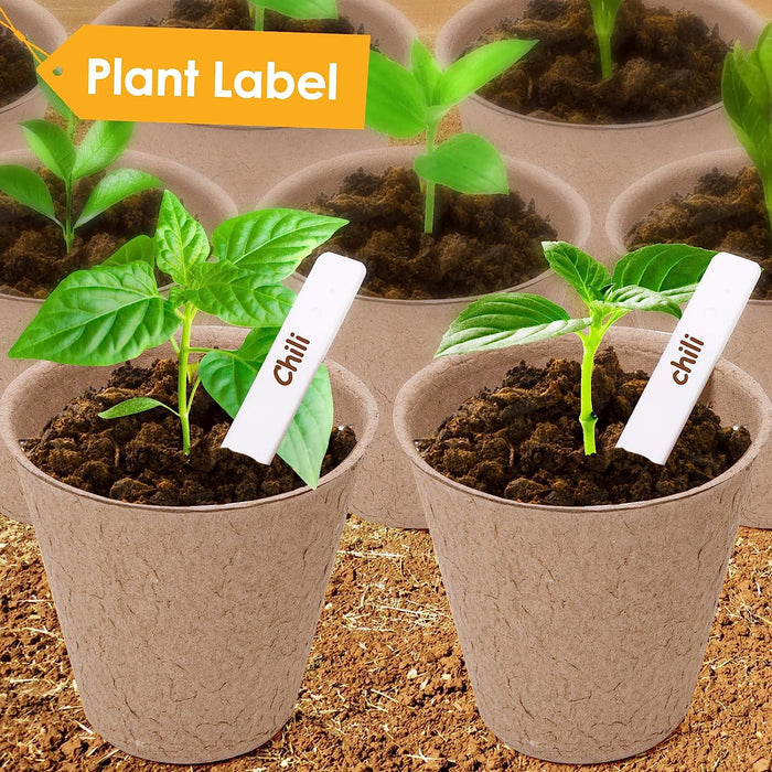 3” Peat Pots Seedling Pots Plant Starters Bulk 100 Pack Seed Starter Pots Biodegradable Kits with 100 Pcs Plant Labels, 3 Pcs Mini Seedling Tools for Garden Germination Nursery Pot