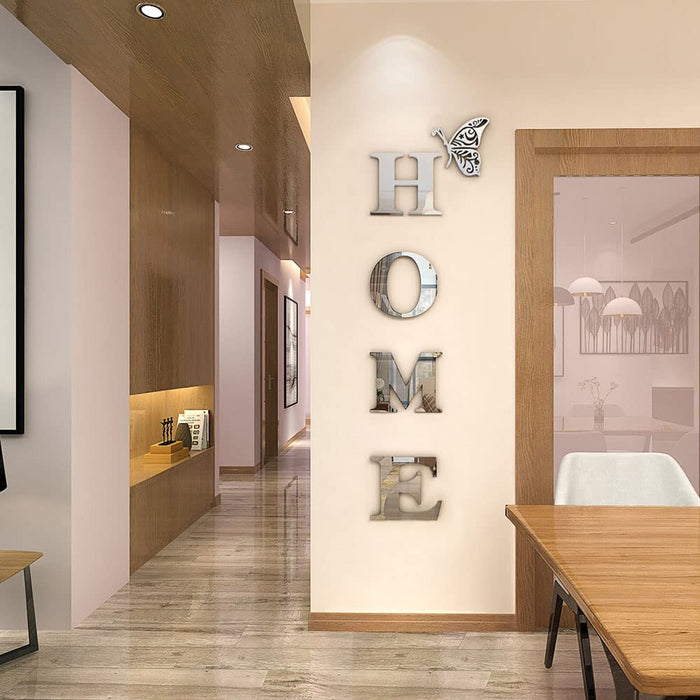 Home Wall Decor Letter Signs Acrylic Mirror Wall Stickers Wall Decorations for Living Room Bedroom Home Decor Wall Decals (Silver, 47.2 X 15.7)