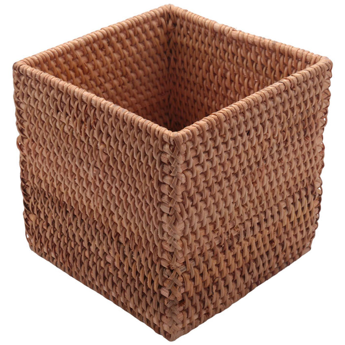 Square Rattan Tissue Box Cover, Hand Woven Wicker Tissue Holder, 5.7 X 5.7 X 5.7 Inches, Wood Color
