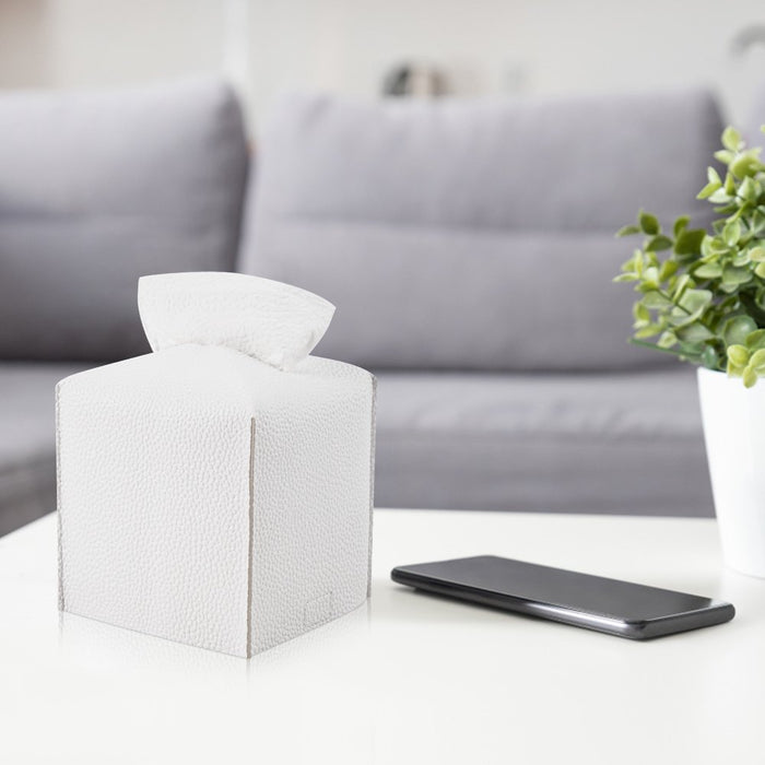 White Tissue Box Cover, PU Leather Square Tissue Box Holder for Living Room/Night Stands/Office/Car/Dining Table Home Decor