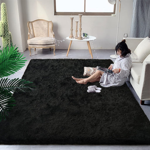 Super Soft Shaggy Rugs Fluffy Carpets, Black Area Rug for Living Room Bedroom Girls Kids Room Nursery Home Decor, Non-Slip Plush Indoor Floor Bedside Rug, 5 Ft X 8 Ft, Black