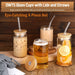 Glass Cups with Lids and Straws 4Pcs Set 16Oz Iced Coffee Cups,Glass Coffee Cups with Lids and Straw,Beer Can Glass with Lids and Straw