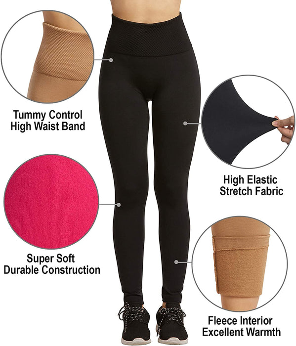 Leggings - Women'S Fleece Lined Solid Color High Waist Full Length Winter Leggings
