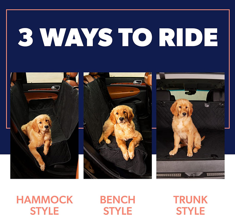 Dog Car Seat Cover for Back Seat - Durable, Nonslip, Waterproof 600D Cotton 3-In-1 Hammock - Protector against Dirt, Shedding and Scratching for Small or Mid-Size Sedans, Suvs and Trucks