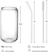 Drinking Glasses with Glass Straw 4Pcs Set - 16Oz Can Shaped Glass Cups, Beer Glasses, Iced Coffee Glasses, Cute Tumbler Cup, Ideal for Whiskey, Soda, Tea, Water, Gift - 2 Cleaning Brushes