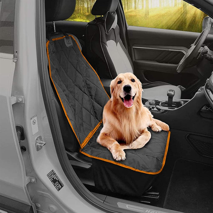 Dog Car Seat Cover for Pets Front Seat Protector, Thicked 600D Heavy Duty Water-Resitant & Wear-Resistant Durable Nonslip Padded with Side Flaps Fits Most of Cars Trucks Suvs (Orange)