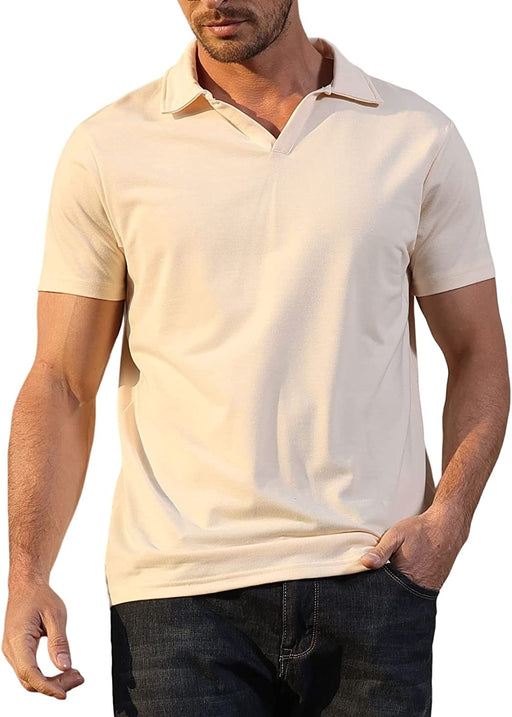 Men'S Fashion Athletic Muscle Polo Shirts V Neck Golf T-Shirts Workout Solid Color Tee Shirt Top