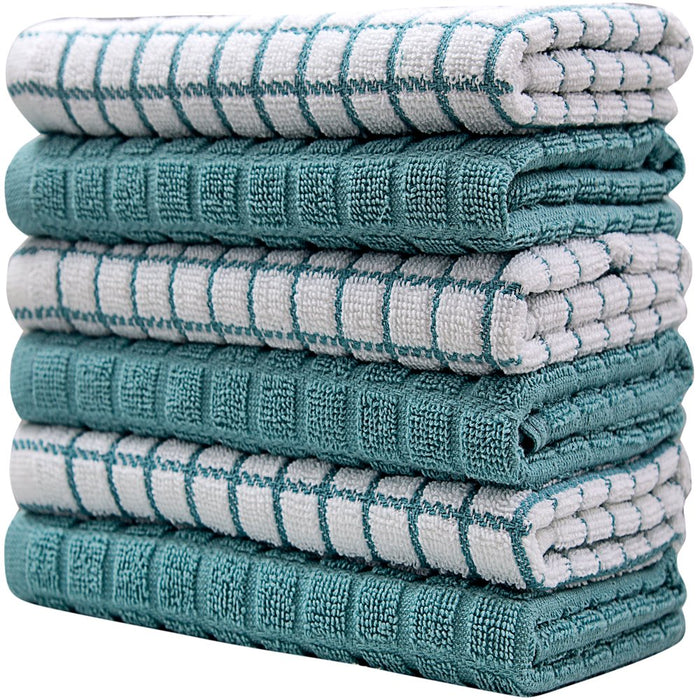 Premium Kitchen Towels (16”X 28”, 6 Pack) – Large Cotton Kitchen Hand Towels – Chef Weave Design – 380 GSM Highly Absorbent Tea Towels Set with Hanging Loop – Aqua