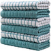 Premium Kitchen Towels (16”X 28”, 6 Pack) – Large Cotton Kitchen Hand Towels – Chef Weave Design – 380 GSM Highly Absorbent Tea Towels Set with Hanging Loop – Aqua