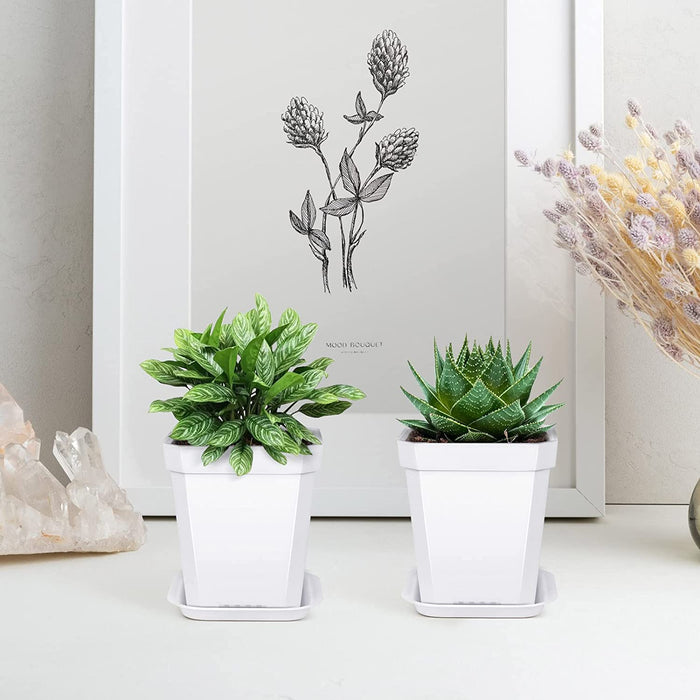 30Pcs 2.7 Inches Nursery Pots with Trays, 50Pcs Plant Labels, Thickened Square Transplanting Pots Kit, Plant Seed Starter, Drain Holes, Germination, Home Décor, Garden, Balcony, White