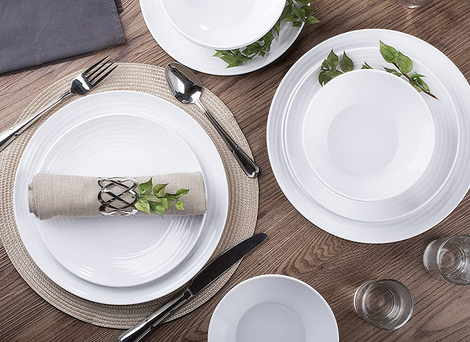 White Melamine Plastic Home Dinnerware Set, 12-Piece Service for 4