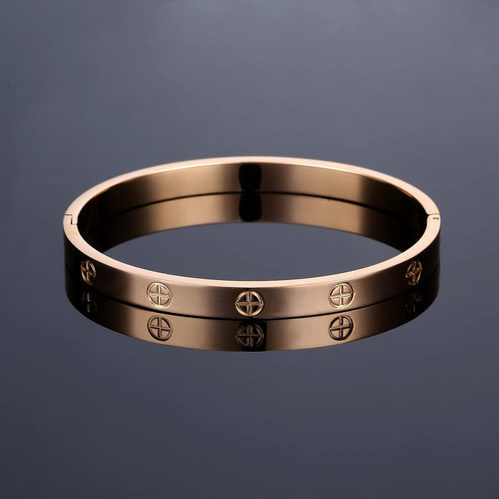Women'S Stainless Steel Bracelet Jewelry Crystal Bracelet with Cube Zircon Hinge Jewelry Oval Bangle Witness the Gift of Love
