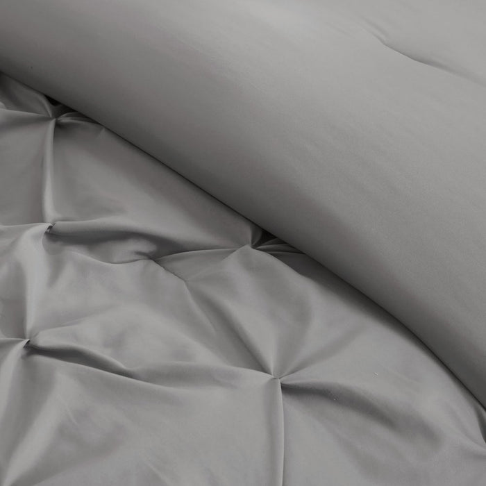 Comfort Spaces Cavoy Faux Silk 5-Piece Tufted Gray Comforter Set with Bed Skirt and Decorative Pillow, Queen