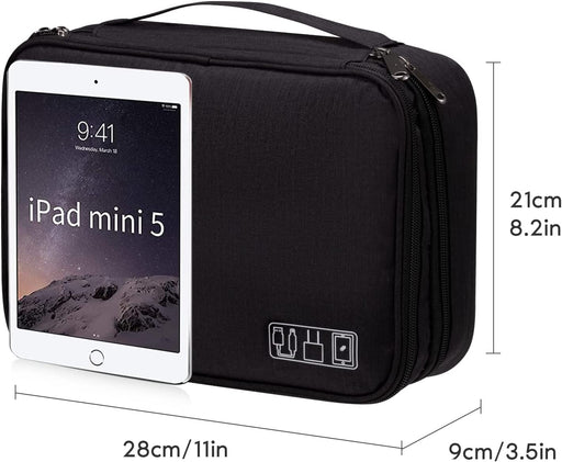 Electronics Organizer,  Electronic Accessories Bag Travel Cable Organizer Three-Layer for Ipad Mini, Kindle, Hard Drives, Cables, Chargers (Three-Layer-Black)