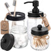 Set of 4 Mason Jar Bathroom Accessories - Clear Mason Jar Soap Dispenser&2 Apothecary Jars & Toothbrush Holder - Bathroom Home Decor Clearance, Countertop Vanity Organizer