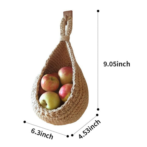 Handmade Woven Hanging Vegetable Fruit Basket Teardrop Shaped Hanging Wall Basket Home Kitchen Storage Holder