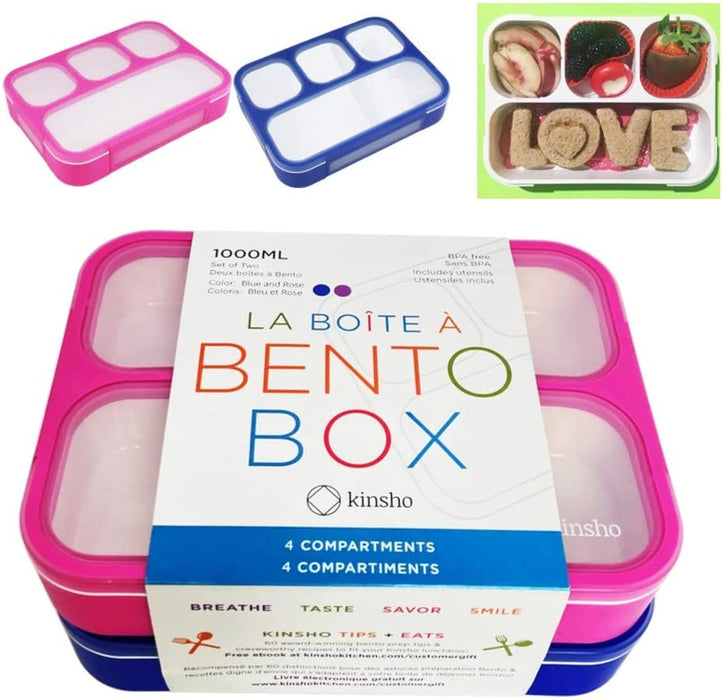 Bento Lunch Box Kids & Adult: Leakproof Lunch Containers for Boys & Girls with 3 Compartments - School, Daycare, Meal Planning Portion Control Container, Bpa-Free Boxes, Utensils | Blue Purple 2 Pack