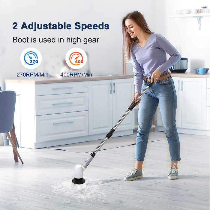 Electric Spin Scrubber, Cordless Cleaning Brush Tub Tile Scrubber for Home, 8 Replaceable Brush Heads, 90Mins Work Time 3 Adjustable Handle 2 Adjustable Speeds for Bathroom Shower Bathtub Glass Car