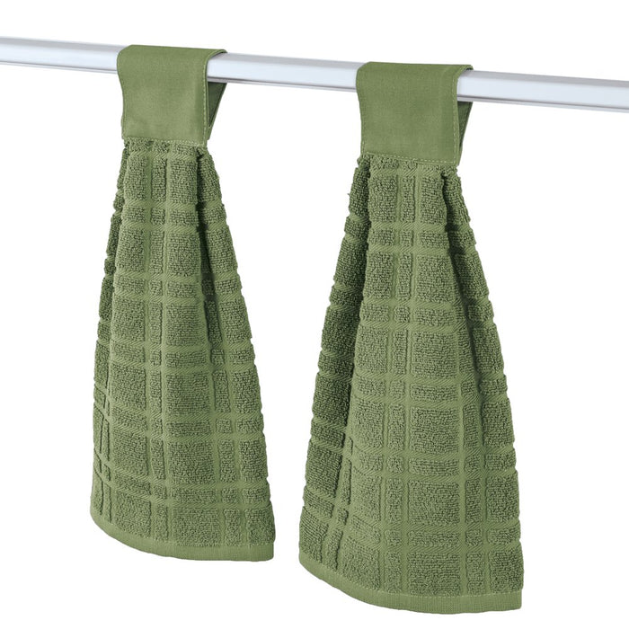 Hanging Tufted Design Kitchen Towels - Set of 2 - Touch Tab Top Closure - Hangs on Appliances, Drawer Handles - Machine Wash, Cotton - 18"L X 16"W - 3 Colors