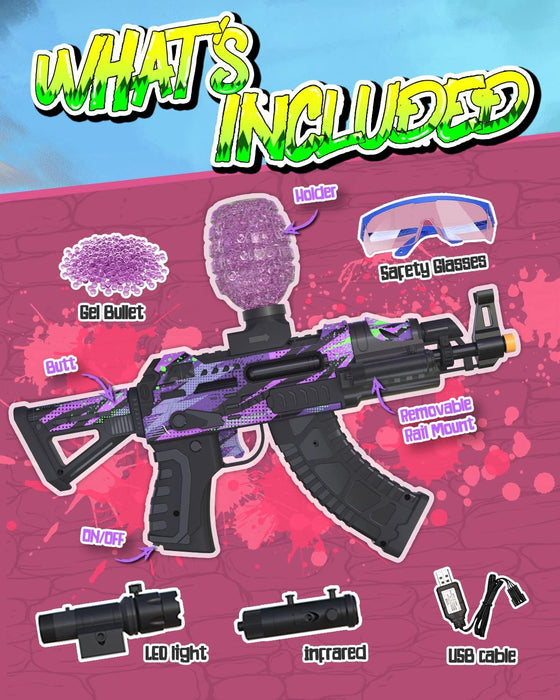 Electric Water Bead Blaster in Backyard Fun and Outdoor Games, Shoots Eco-Friendly Gel Balls for Boys and Girls Aged 16+, Adults Teens, (Purple)