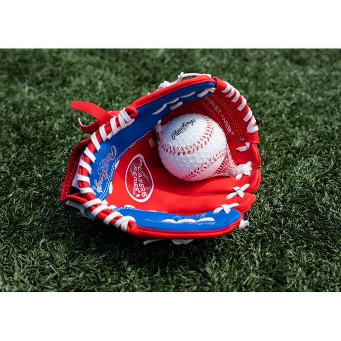 Rawlings Players Series Baseball Glove W/ Ball, 9.5 Inch, Red/Navy, Right Hand Throw