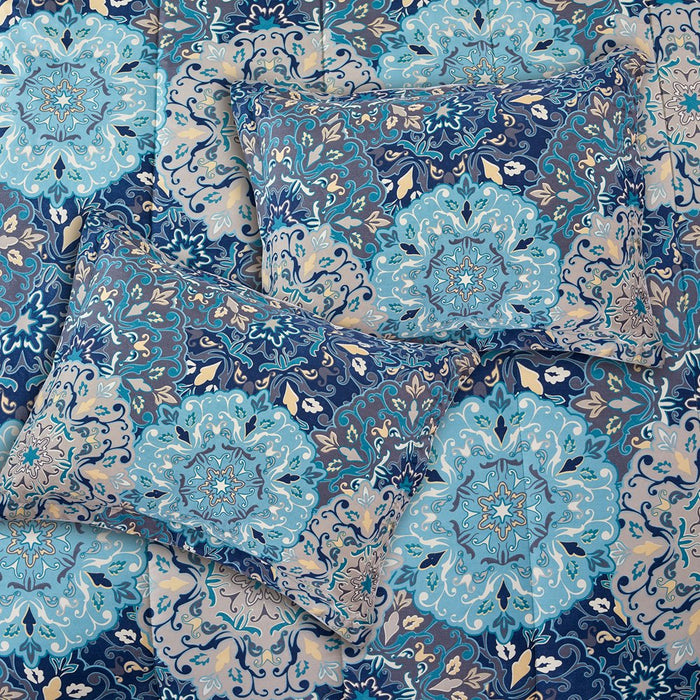 Modern Threads 8 Piece Reversible Bed in a Bag, Deep Blue Damask, Granada, Queen