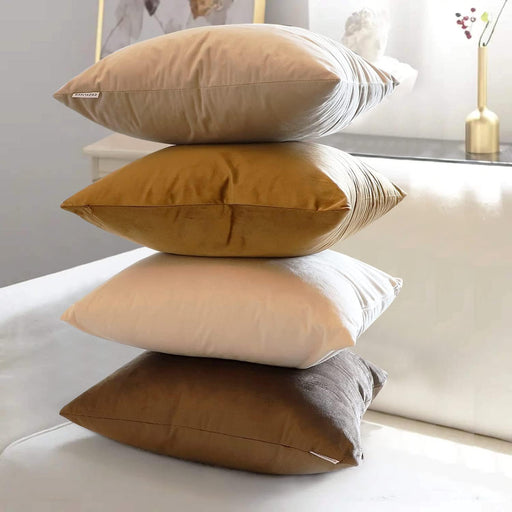 Throw Pillow Covers 18X18 Set of 4 Decorative Pillow Covers Soft Velvet Pillow Covers Couch Pillows for Living Room Sofa Car Home Decor (Brown/Beige)