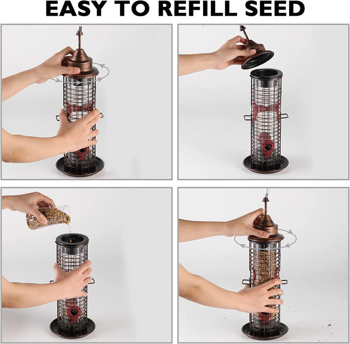 Birdland Tube Wild Bird Feeder for Garden Yard Outdoor Decor, with 4 Feeding Ports & Drainage Holes, 1.35 Lb Capacity, Bronze
