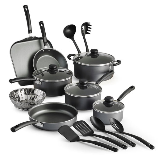 Primaware 18 Piece Non-Stick Cookware Set, Steel Gray