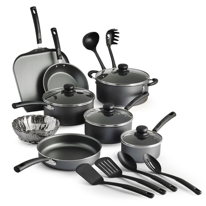 Primaware 18 Piece Non-Stick Cookware Set, Steel Gray