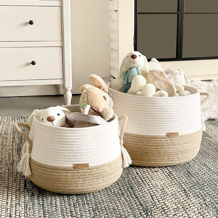 Large Basket for Toys-15.7"X 11.8"-Boho Baskets for Living Room,Bedroom,Nursery | Large Woven Baskets, Cube Basket, under Shelf Basket | Decorative Baskets for Home Decor
