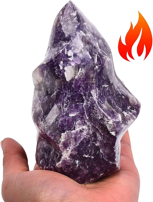 AMOYSTONE Purple Lepidolite Crystals Tower Flame Shaped Stone Energy Meditation Healing Crystal Home Decor 1.0-1.5LB