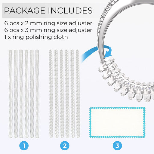 5 STARS UNITED Ring Sizer Adjuster for Loose Rings - 12 Pack, 2 Sizes for Different Band Widths – Silicone Ring Size Adjuster - Invisible Ring Guards for Women and Men