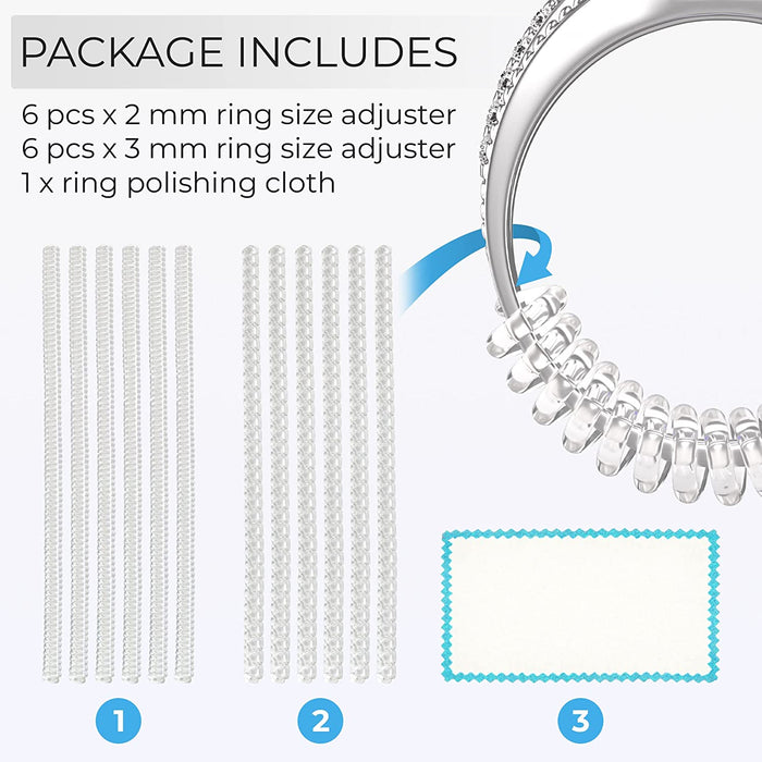 5 STARS UNITED Ring Sizer Adjuster for Loose Rings - 12 Pack, 2 Sizes for Different Band Widths – Silicone Ring Size Adjuster - Invisible Ring Guards for Women and Men