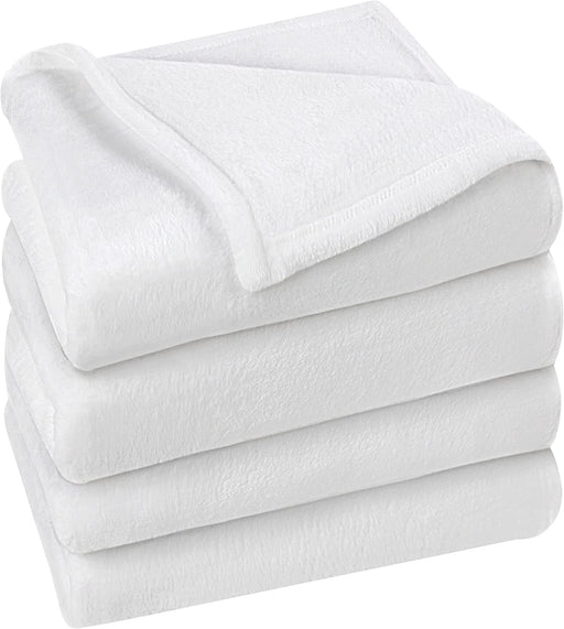 Fleece Blanket Queen Size White 300GSM Luxury Bed Blanket Anti-Static Fuzzy Soft Blanket Microfiber (90X90 Inches)