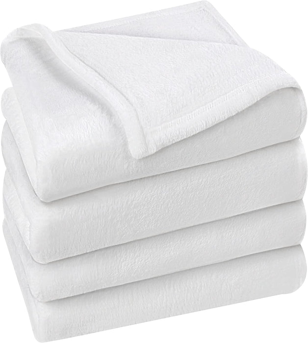 Fleece Blanket Queen Size White 300GSM Luxury Bed Blanket Anti-Static Fuzzy Soft Blanket Microfiber (90X90 Inches)