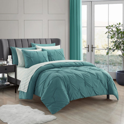 Sharper Image 9-Piece Teal down Alternative Pintuck Bed-In-A-Bag Set, King