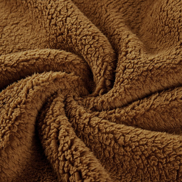 Reversible 2-Tone Sherpa Dual Layer Throw Blanket, 50" X 60", Recycled Polyester, Brown and Gray