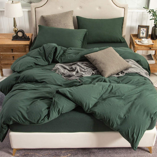 Jersey Knit Duvet Cover Set 100% T-Shirt Cotton Super Soft Comfy 3Pc Bedding Set with Zipper Closure (Solid Forest Green, King)