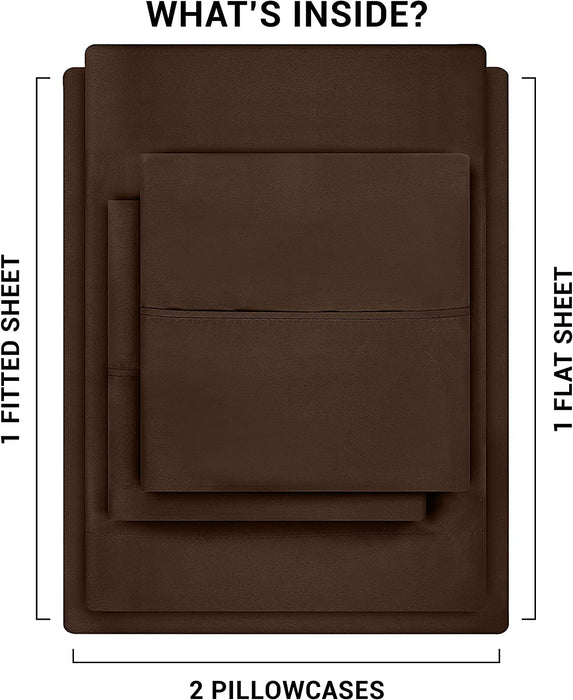 Queen Bed Sheets Set - 4 Piece Bedding - Brushed Microfiber - Shrinkage and Fade Resistant - Easy Care (Queen, Brown)