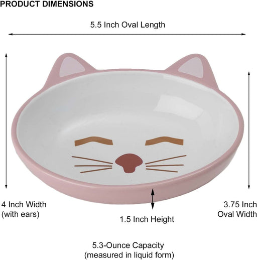 Petrageous 70658 Oval Frisky Kitty Stoneware Cat Bowl 5.5-Inch Wide and 1.5-Inch Tall Saucer with 5.3-Ounce Capacity and Dishwasher Safe Is Great for Cats, Pink